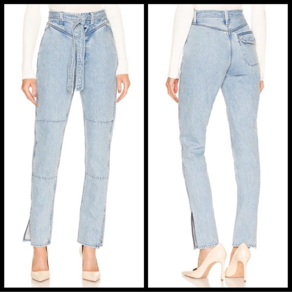 RAG & BONE Mia Yoke High Waisted Belted Paneled Jeans in Clean Lou 24 USED
